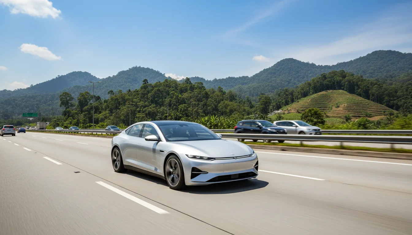 An electric car on a Malaysian highway