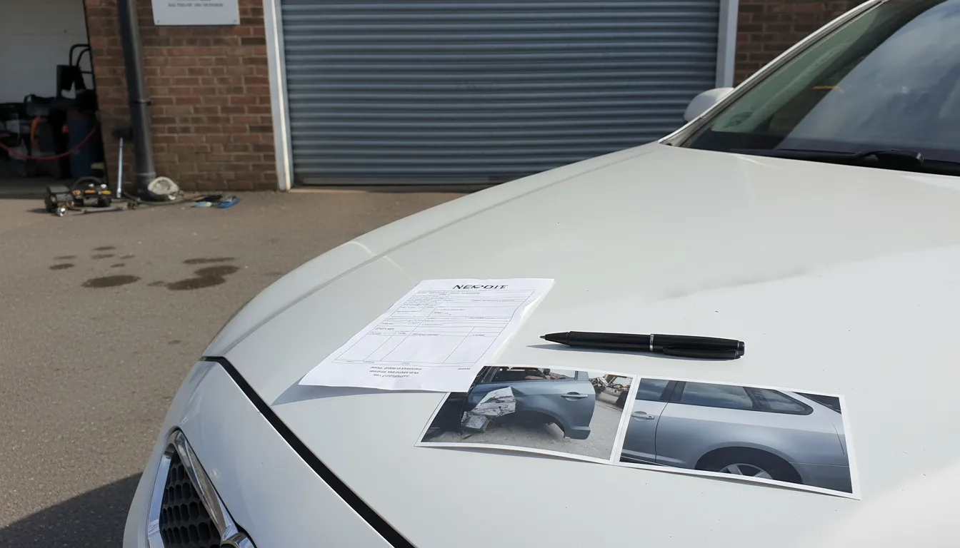 A repair invoice on a car bonnet
