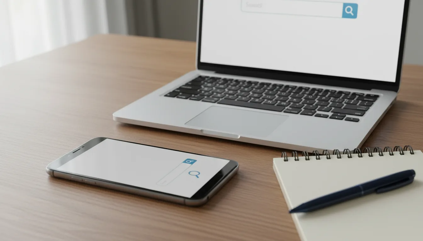 Checking details on a phone and laptop