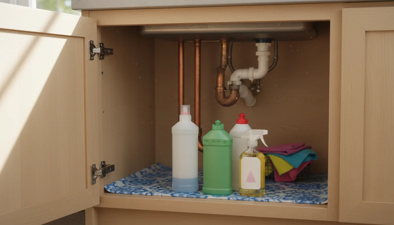 Cleaning products stored under a sink