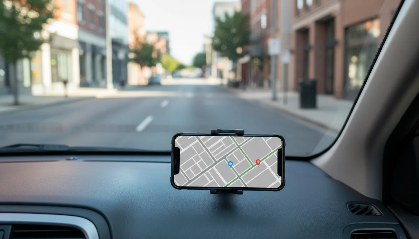 A ride-hailing app in a car cradle