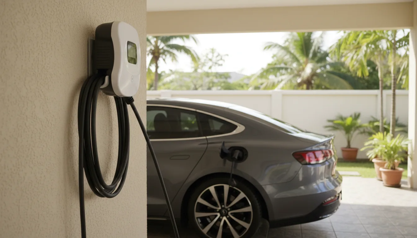 A home EV charger in a carport