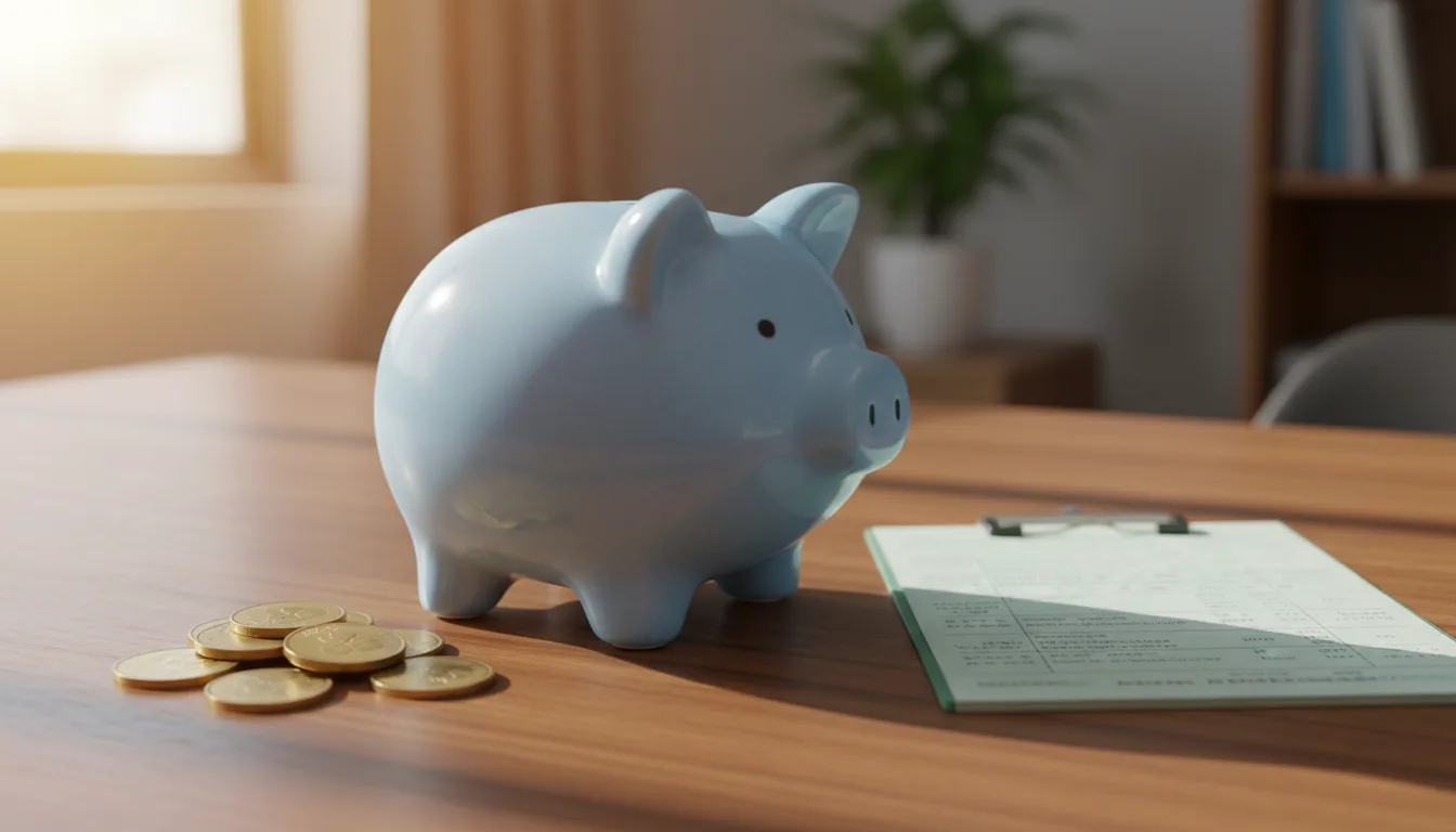 A piggy bank and coins