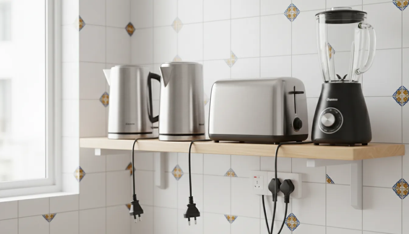 Small kitchen appliances on a shelf