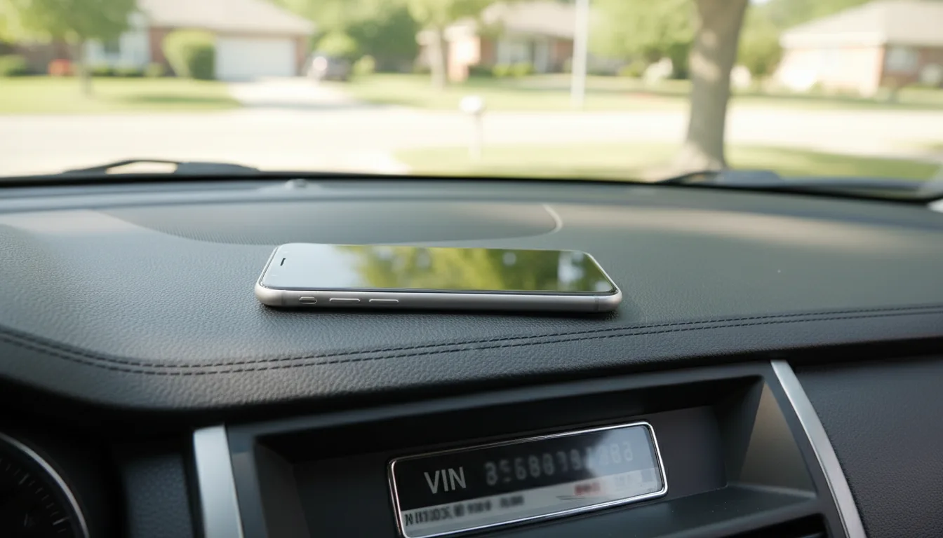 A phone on a car dashboard