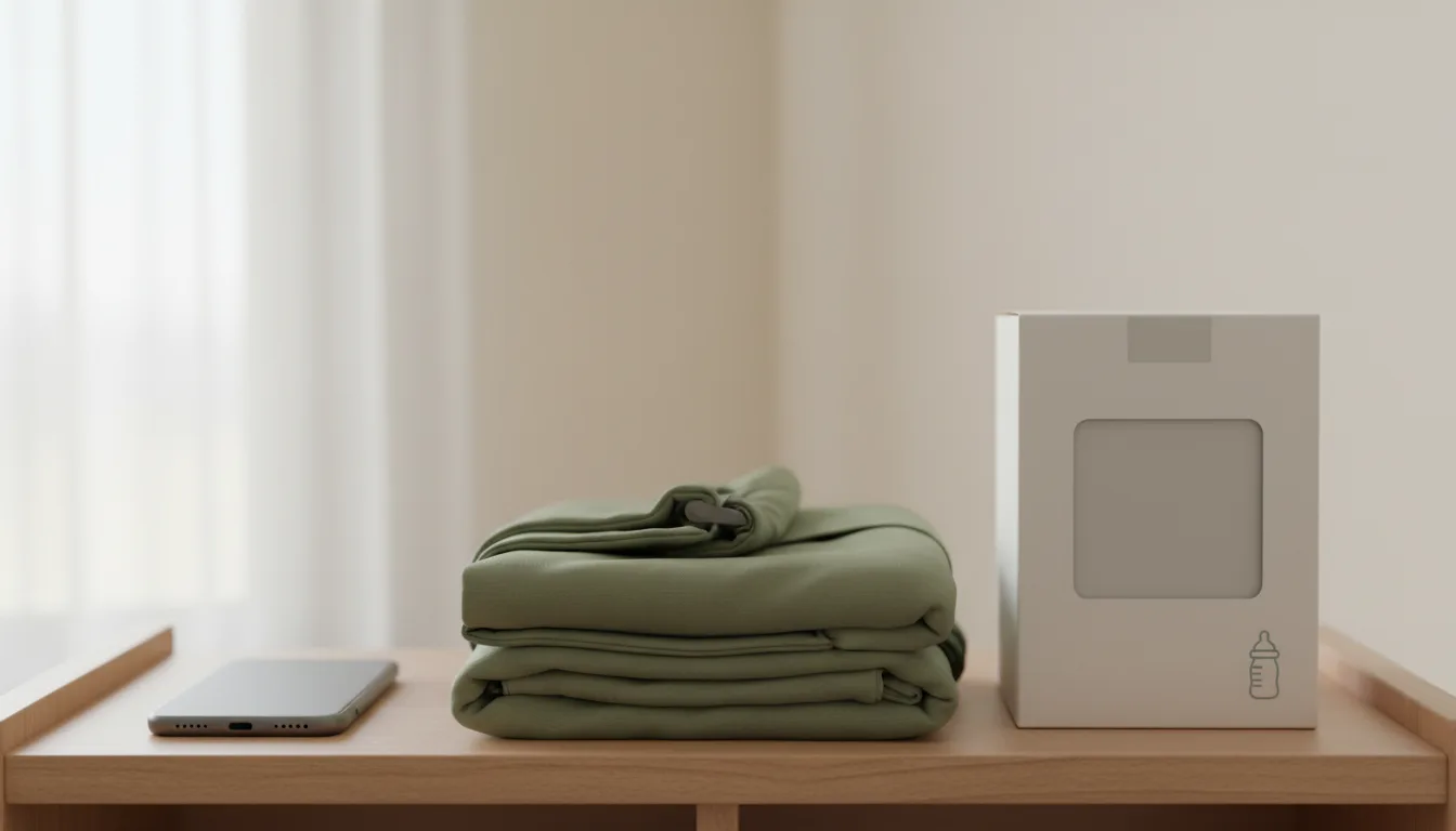 A phone beside baby products