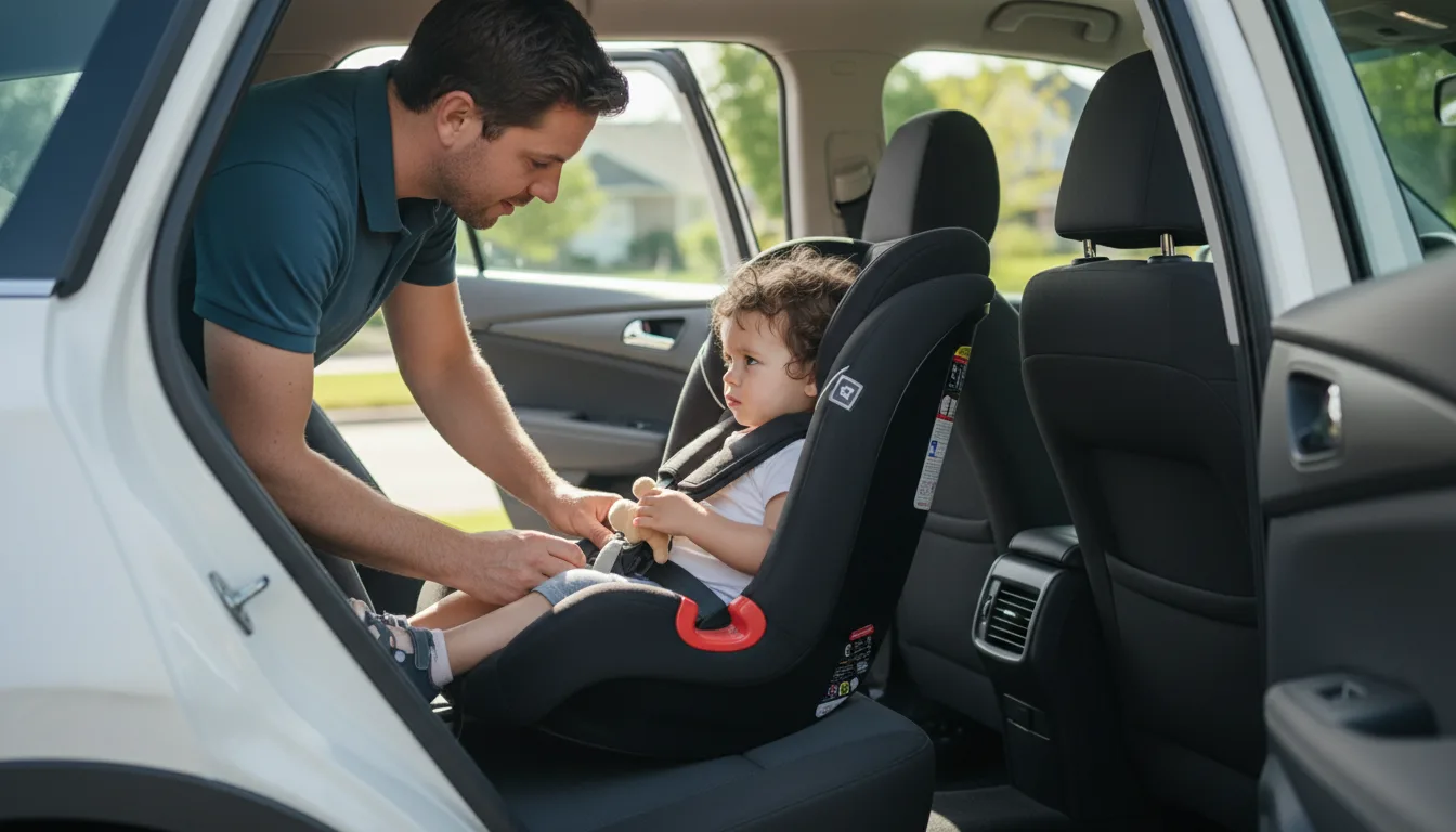 A child car seat with harness