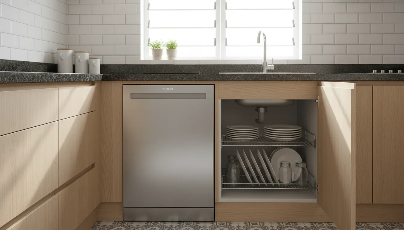 A built-in slimline dishwasher