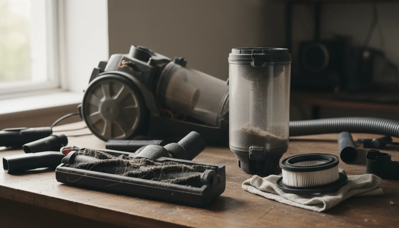 Vacuum parts laid out for cleaning