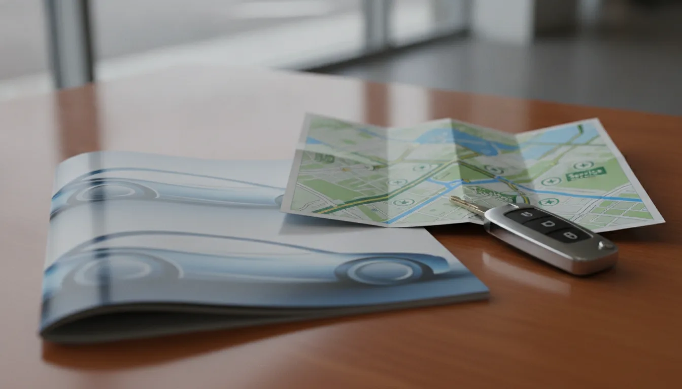A car brochure and service map
