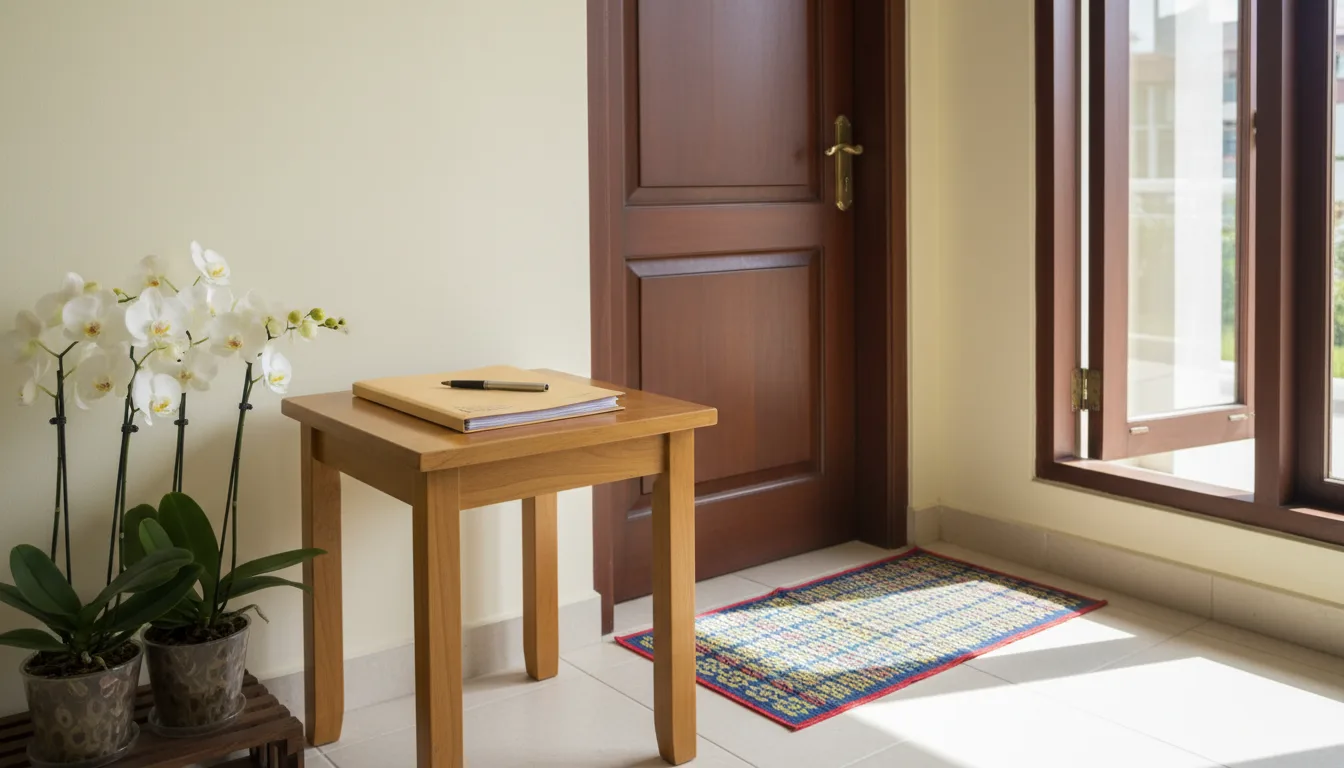 Documents on a hallway table