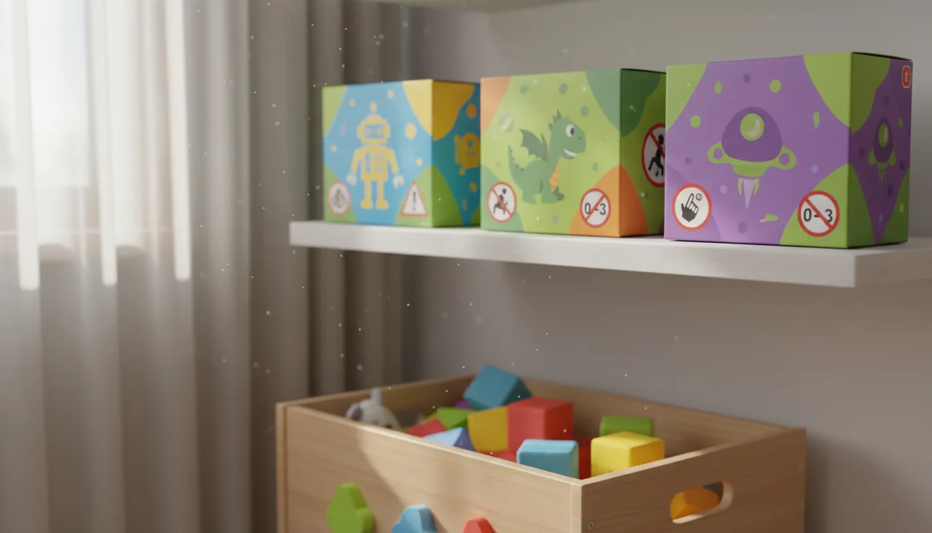 Boxed toys on a shelf