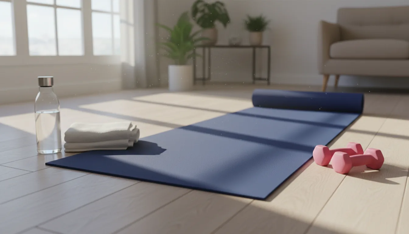 A home workout setup on a mat