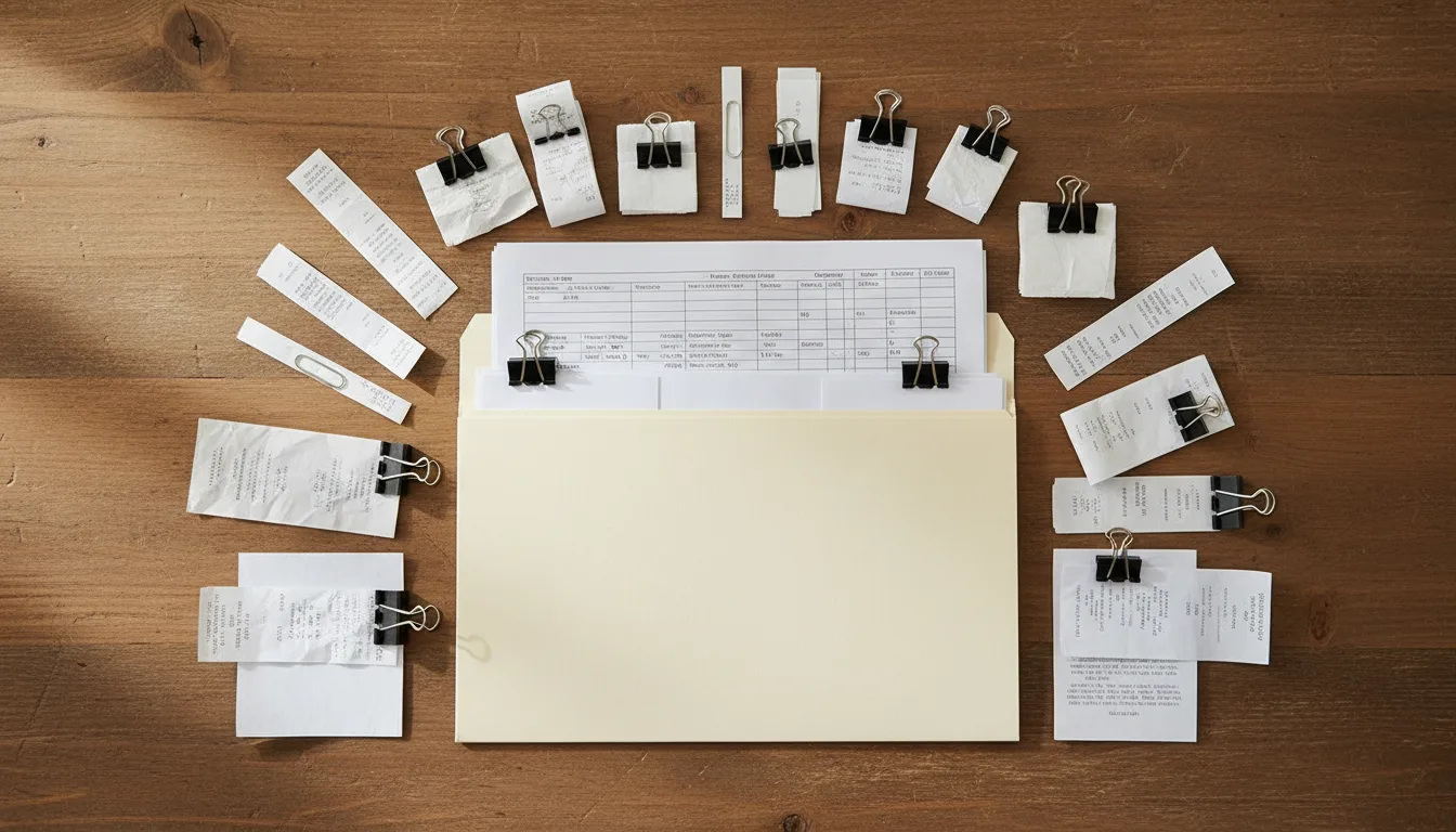 Receipts sorted into a folder