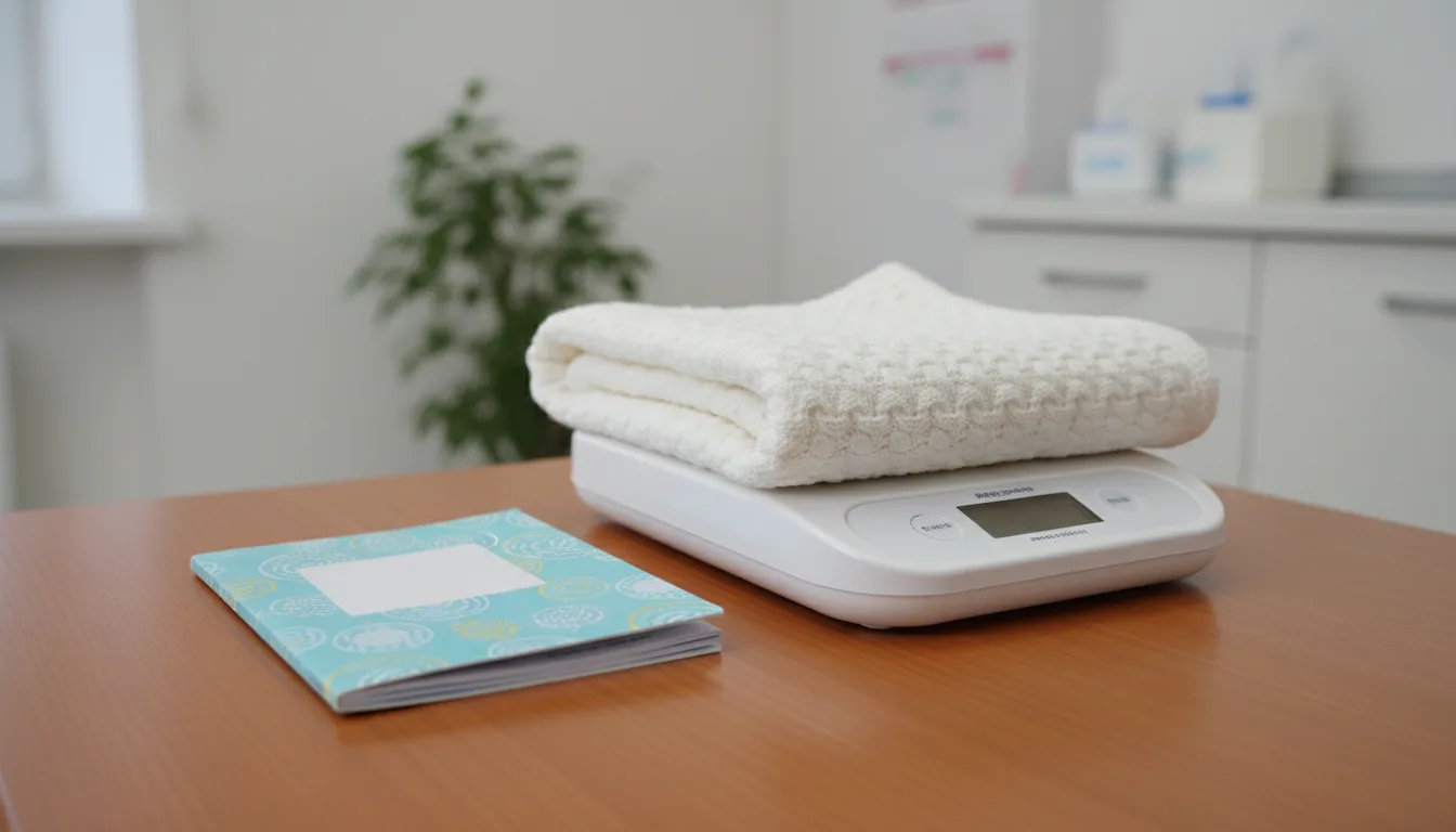 A baby scale and health booklet