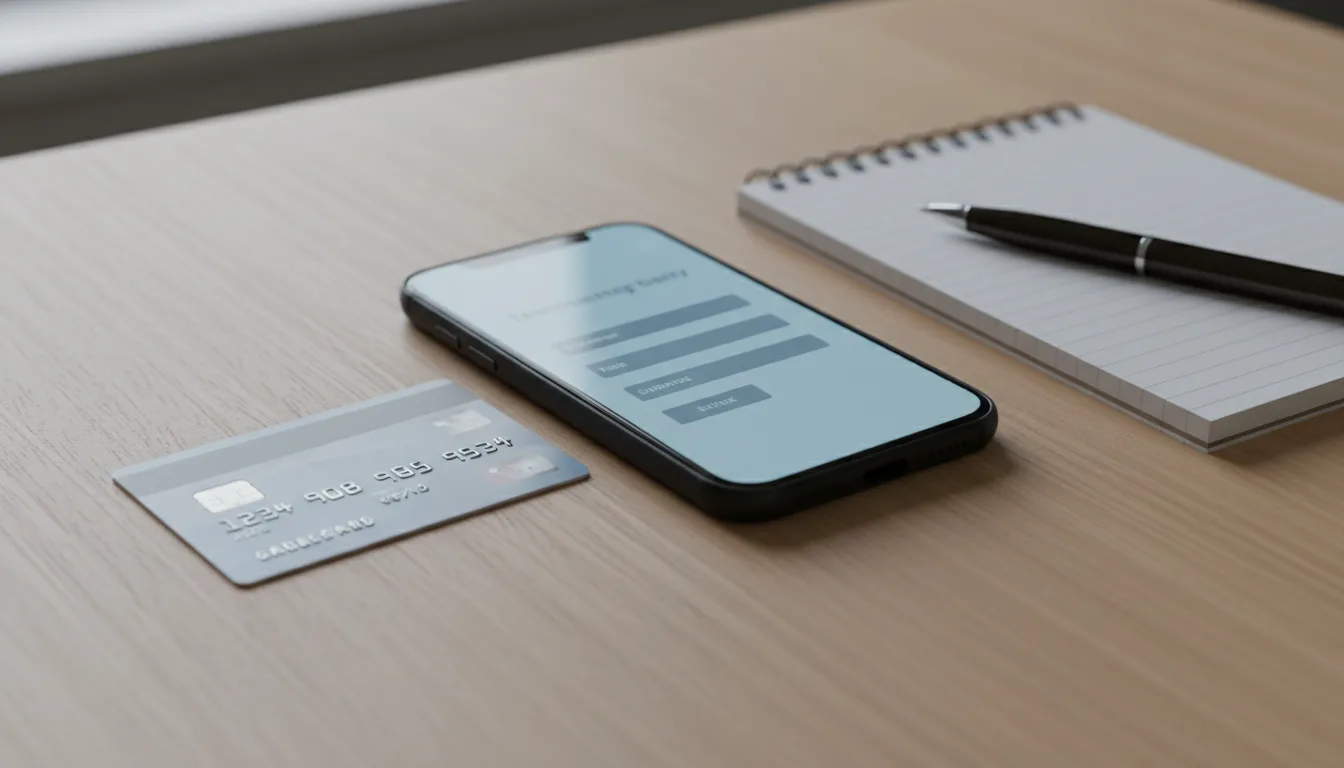 A card and phone on a desk