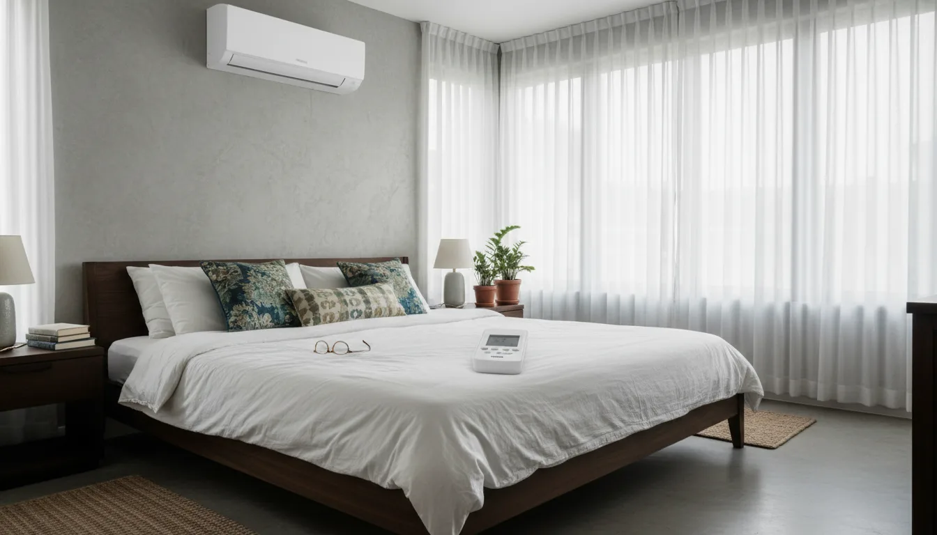 A split air conditioner in a bedroom
