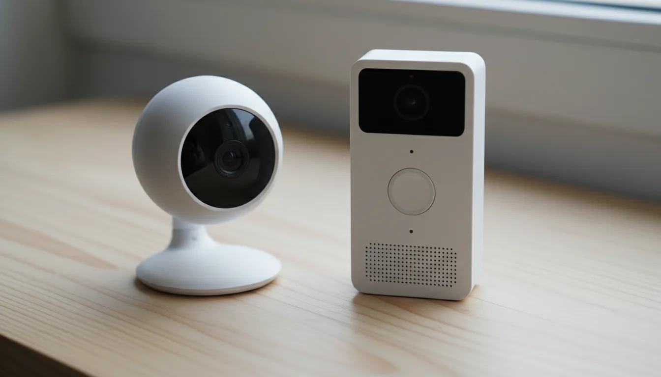 A home camera and a video doorbell